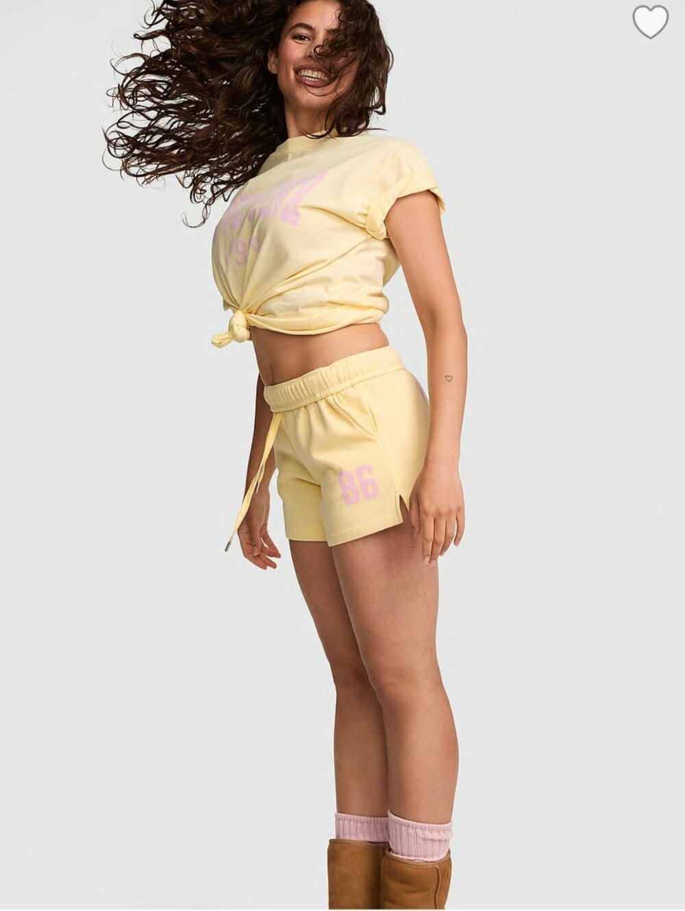 VS PINK Buttery Yellow Campus Cotton Tee & Shorts Size Medium NWT